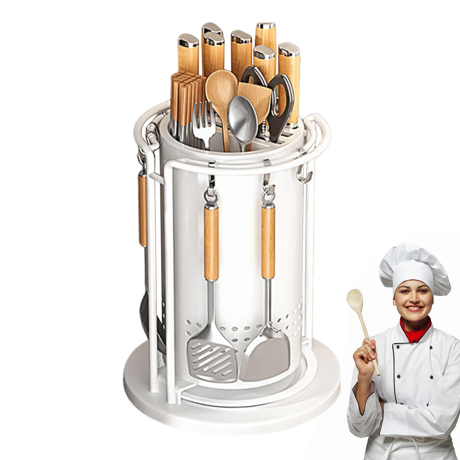 Organiseur de cuisine à 360 degrés, support rotatif pour coupe, support de rangement pour argenterie, organisateur d'ustensiles rotatif, toupie d'ustensiles de cuisine, support de spatule, support de | rangement pour argenterie, organisateur d'ustensiles