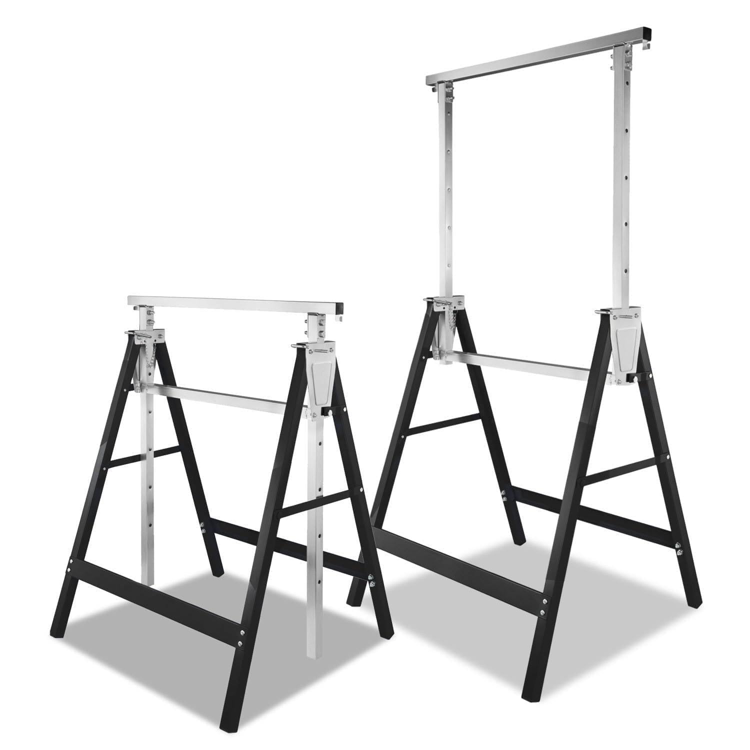 Teleskop-Arbeitsbock 2er Set höhenverstellbar 80-130 cm, 200 kg belastbar, klappbar und rutschfest, Gerüstbock für Malerarbeiten, Bau, Garten und Werkstatt, Schwarz