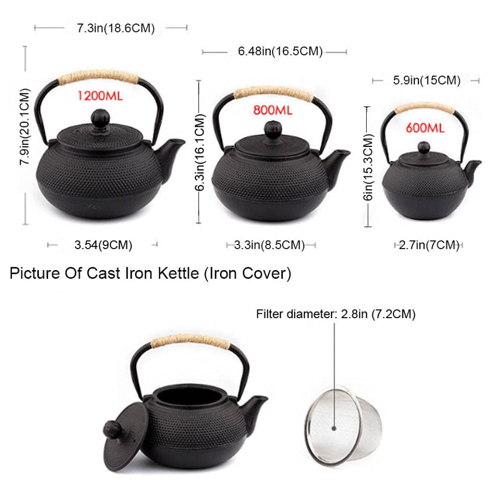 Teiera Giapponese Nera in ghisa Tetsubin Fatta a Mano da 1200 ml con infusore in Acciaio Inossidabile, bollitore per fornello a Gas, Coperchio in Rame, 800 ml