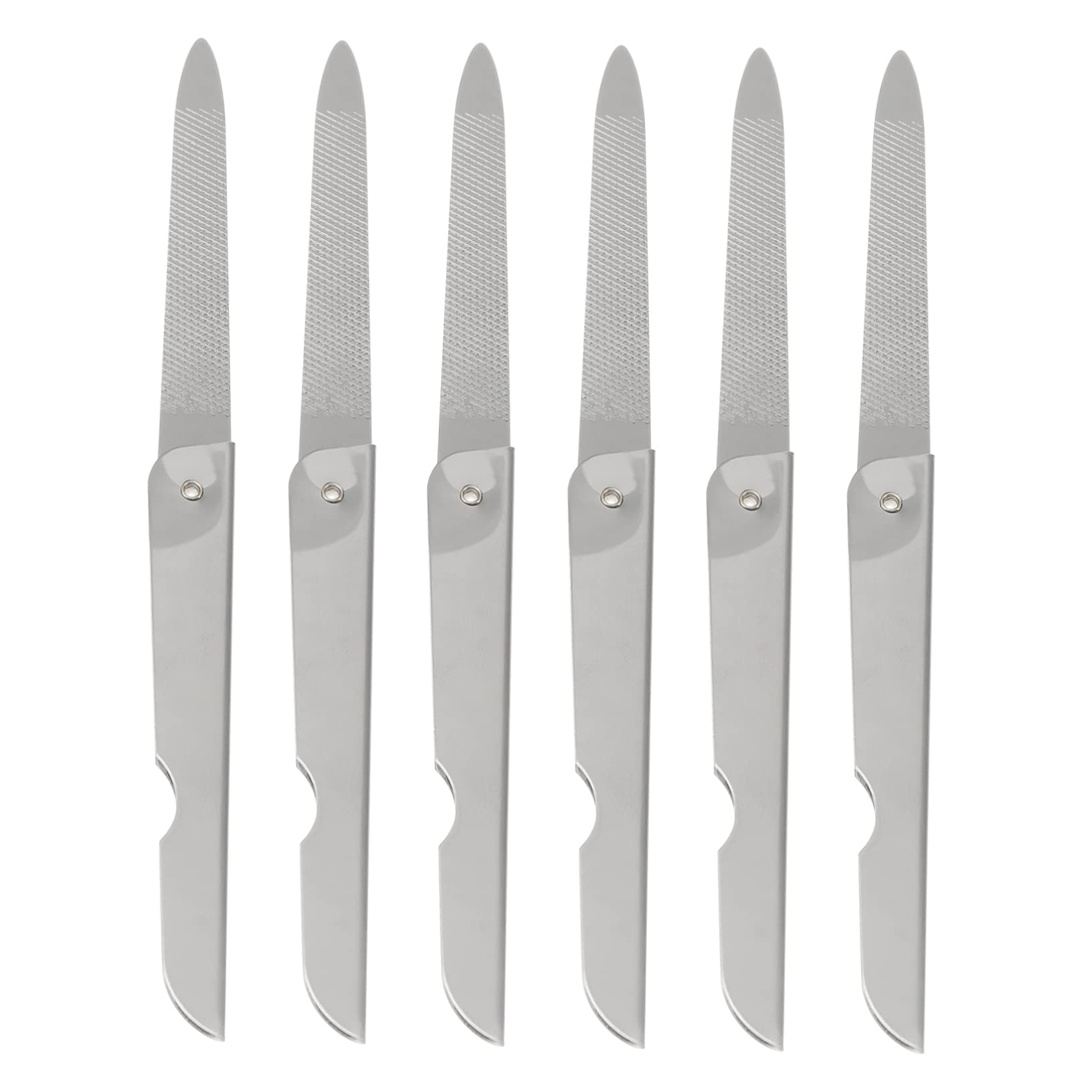 VICASKY 6PCS Stainless Steel Foldable Nail Files for Professional Nail Care for Manicure and for Travel and Daily Grooming