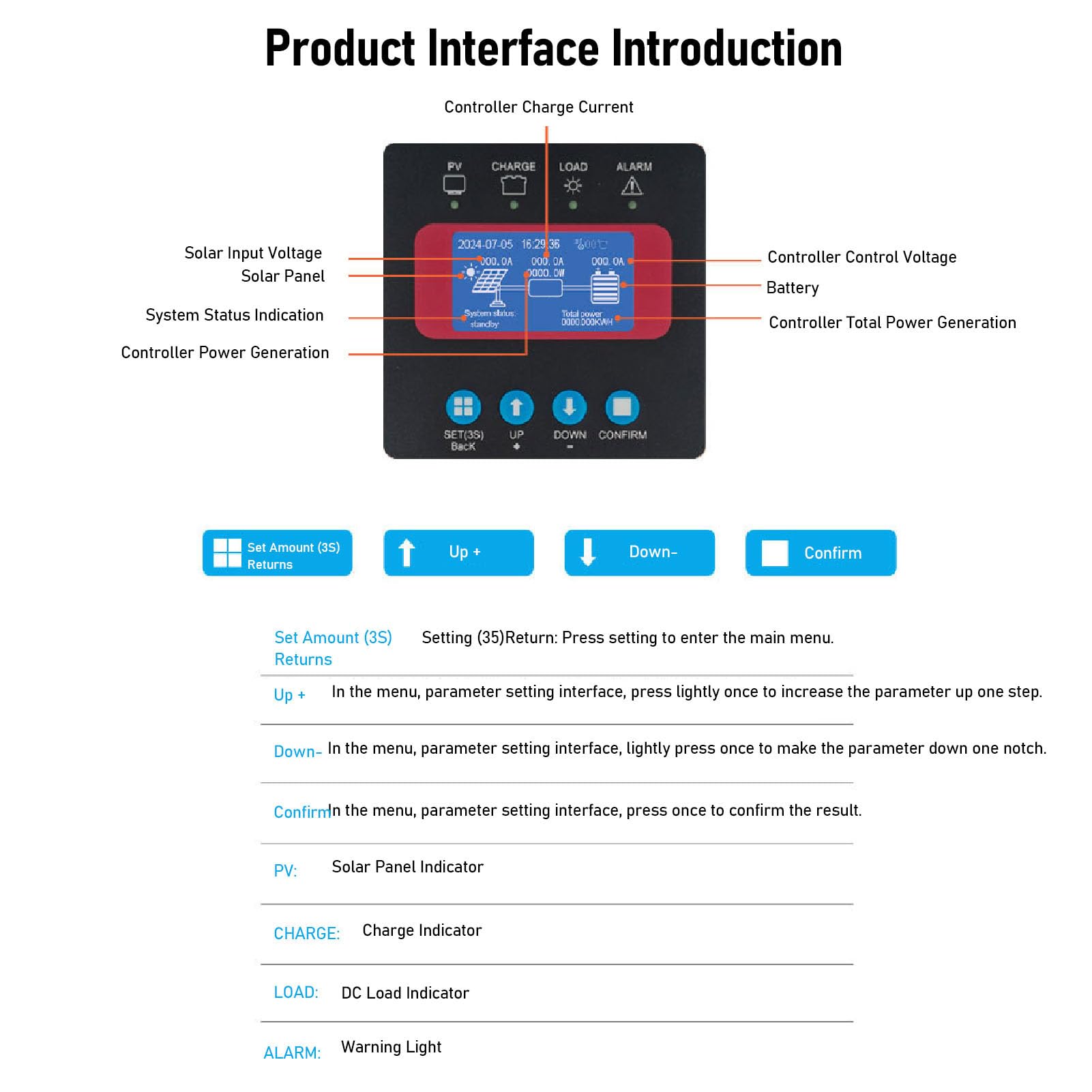 Generic Controlador de Carga Solar MPPT 80A con Pantalla LCD Retroiluminada para Sistemas de Energía Solar Fuera de la Red