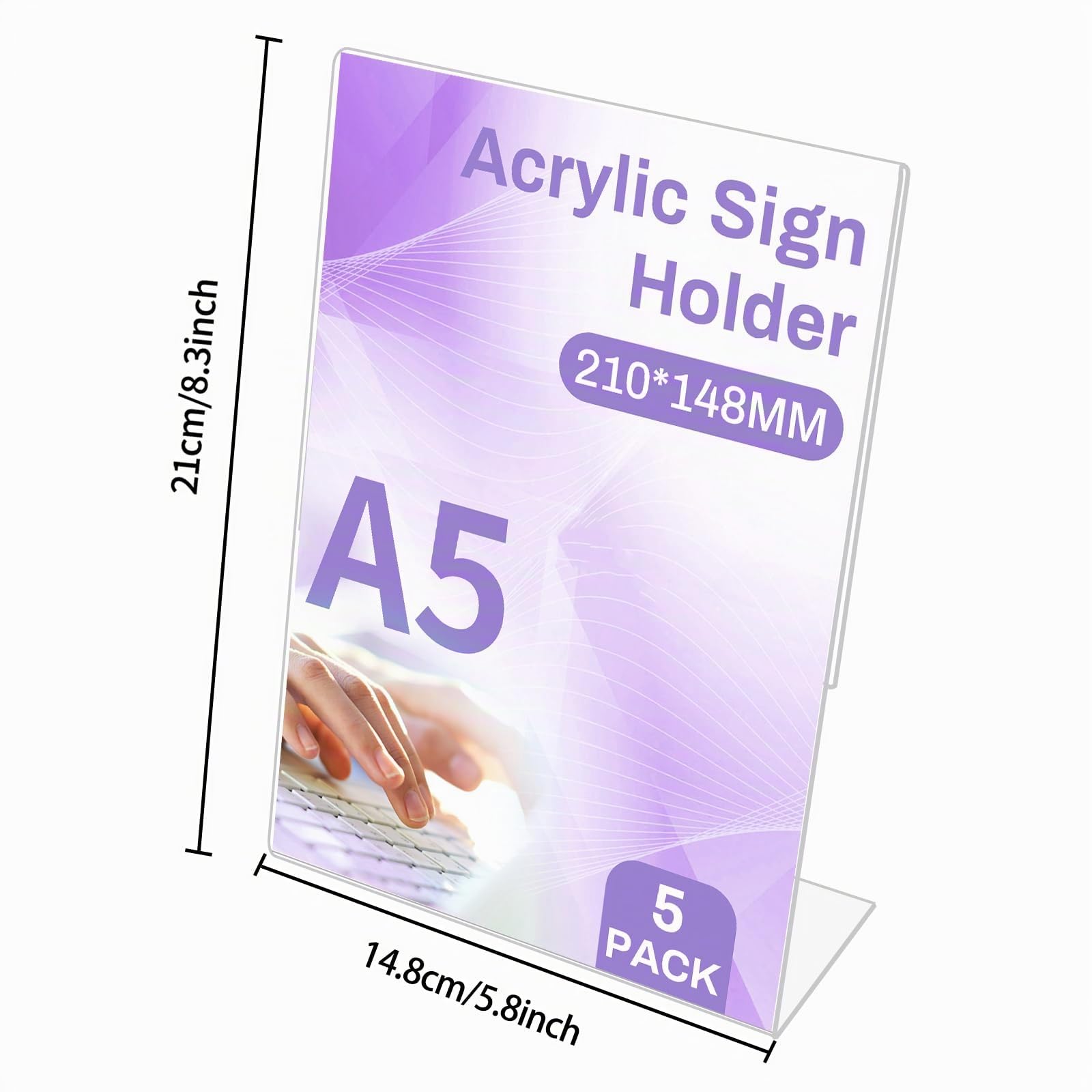 5 Pezzi Acrilico Espositore A5, Espositore in A5 Espositore da Tavolo Inclinato a Forma di L in Acrilico, Porta Menu in Acrilico Trasparente, per Ristoranti Banco da Tavolo Ufficio Negozio