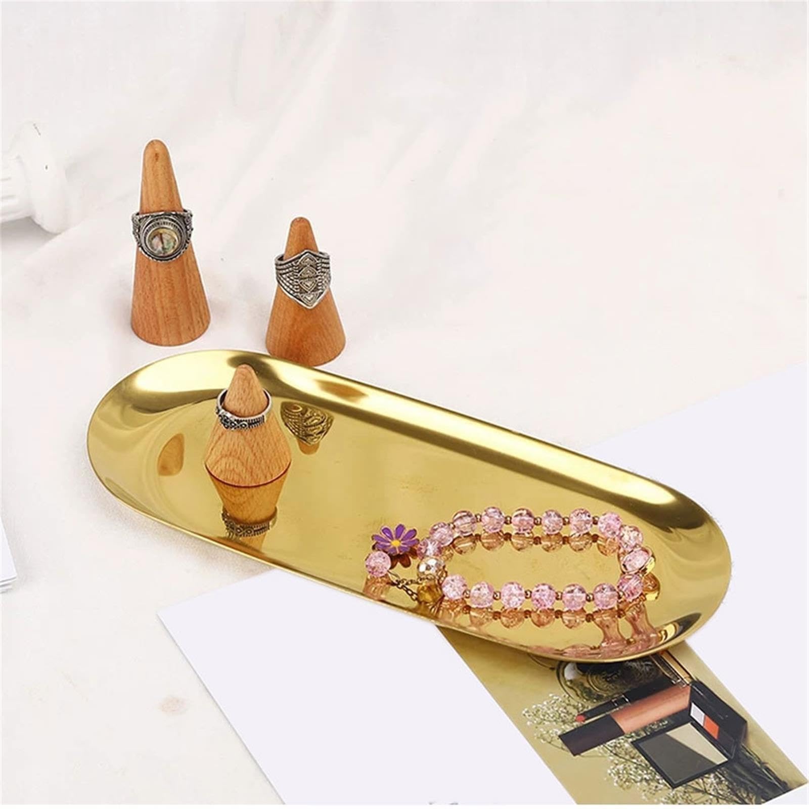Organisateur de Bijoux Ensemble de cônes Porte-Anneaux en Bois avec Plateau Acier Inoxydable