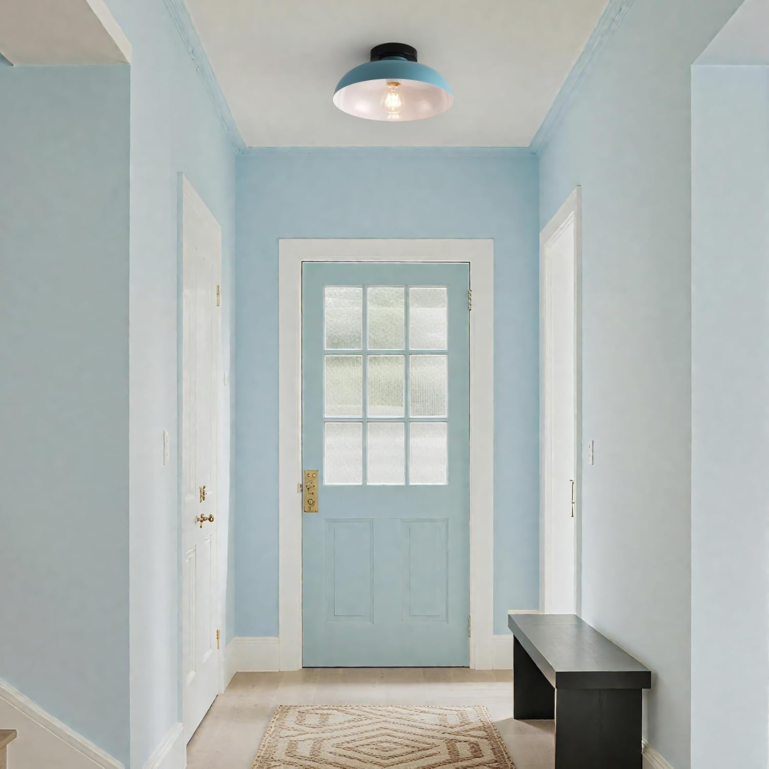 Semi Flush Mount Ceiling Lights, 12 Inch Metal Small Ceiling Light for Kids Room Industrial Close to Ceiling Light Fixtures with Light Blue Shade for Entryway Kitchen Hallway Bedroom Bathroom Laundry