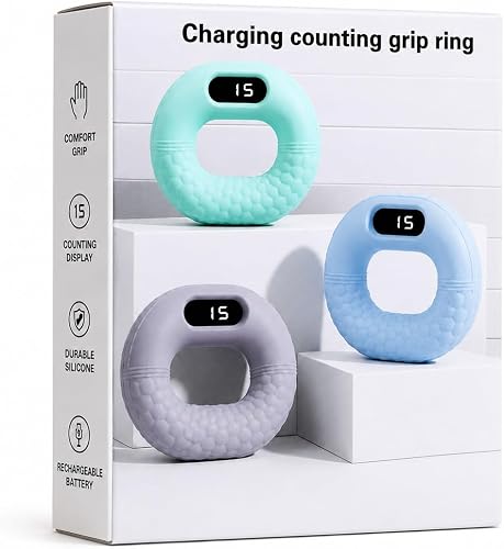Rechargeable Hand Strength Grip Ring with Digital Counter - Light Smoke Gray