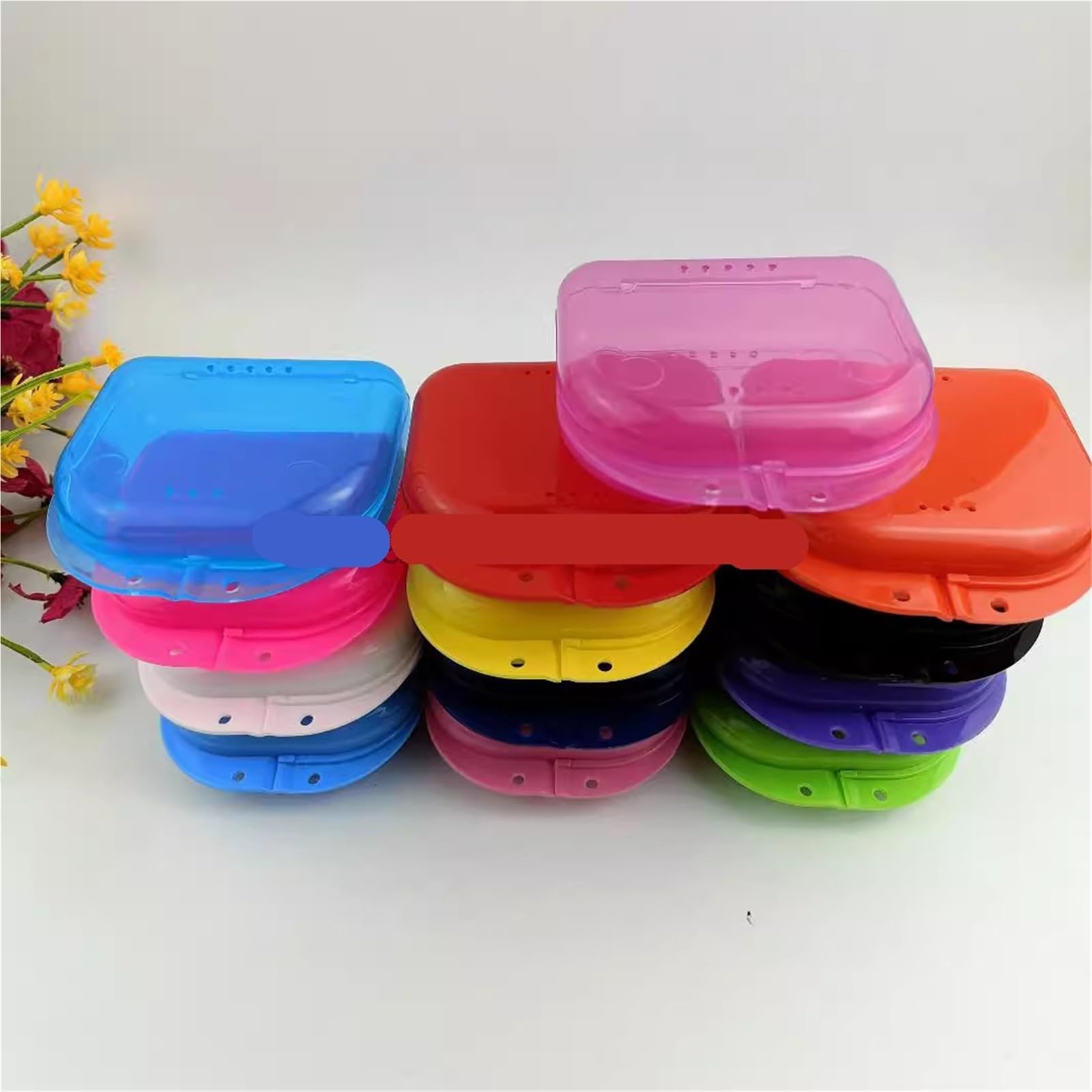 Zahnprothesenetui 30 Stück Aufbewahrungsboxen for Zahnspangen und Mundschutz, geeignet for kieferorthopädische Prothesen, mit Belüftungslöchern(30pcs Pink)