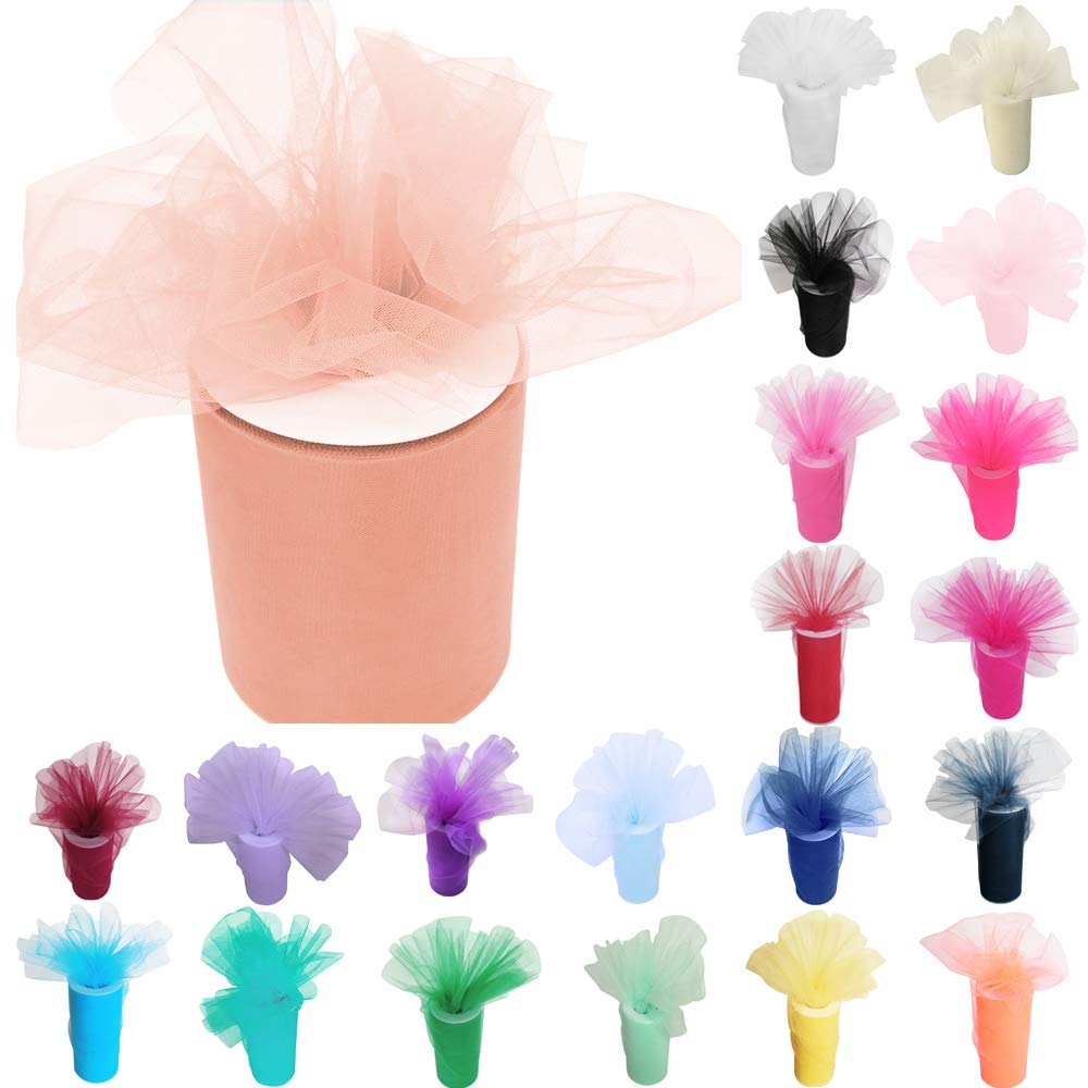 Time to Sparkle 6 Inchs x 100yards/300FT Tulle Roll Spool Tutu Party Birthday Wraping Crafts Bridal Bow Skirt Wedding Decor, Flesh