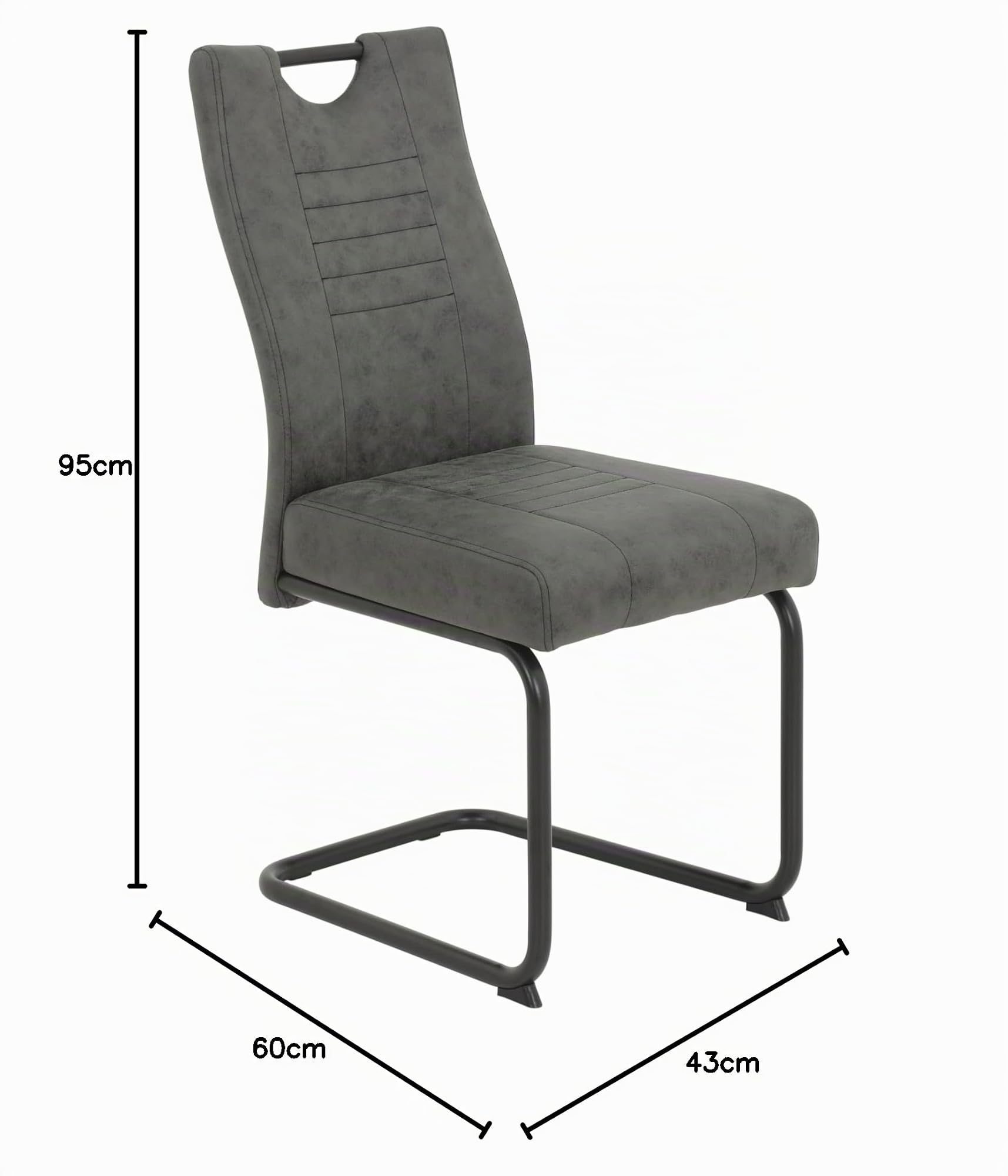 Hela Tische, 2er Set Esszimmerstuhl Jupiter, Bezug Microfaser Anthrazit, Komfortsitz Federkorb, Rundrohr Metallgestell Schwarz, 140kg belastbar