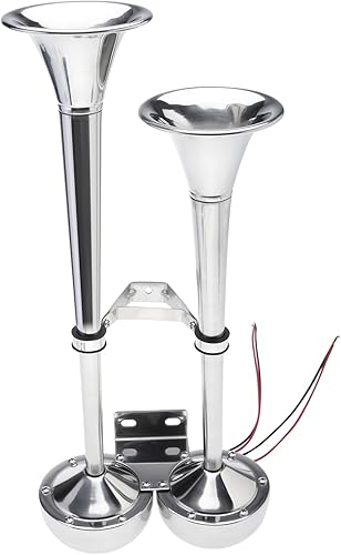 Miniatura 6 de NovelBee Bocina de trompeta doble de acero inoxidable de 12 V, bocina eléctrica de barco marino de 125 db para barco, camión, remolque RV (tono bajo