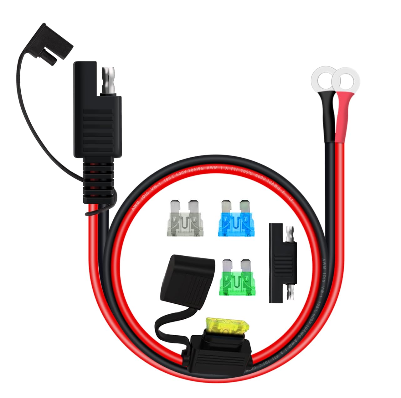 Connettore Cavo SAE 12V Terminale della Batteria 10WG Cablaggio Terminale SAE a O Ring con Fusibile per Ricarica di Batterie per Auto e Moto (1 m)