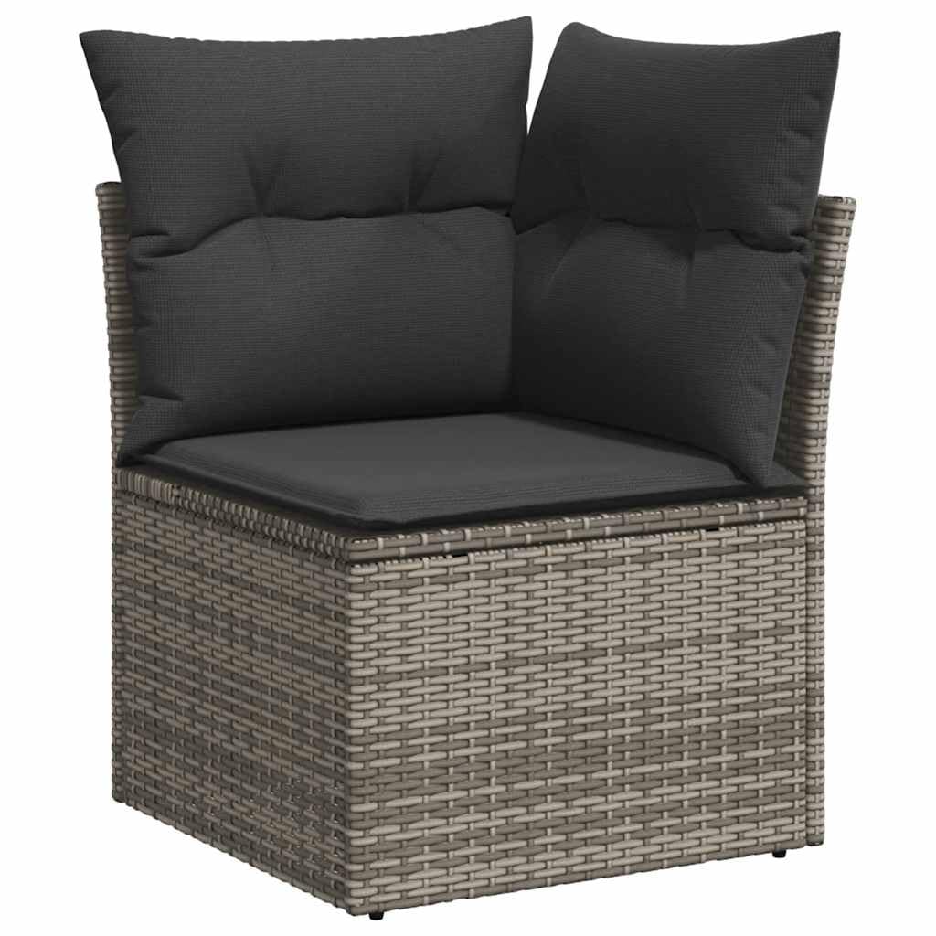 11-TLG. Garten-Sofagarnitur Grau mit Kissen Poly Rattan, wetterfestes Polyrattan Geflecht, Lounge Sitzgruppe für Terrasse Balkon und Wintergarten, inkl. Tisch, Sessel, Regal, Stauraum