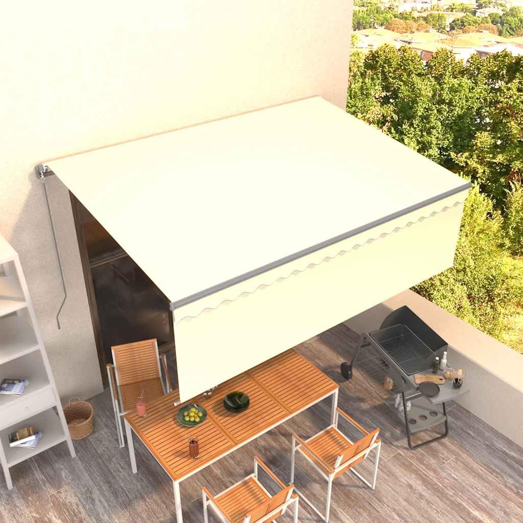 Auvent Manuel rétractable 4x3 m avec Store banne crème en Aluminium, Toile Polyester et occultante, Protection Solaire extérieure terrasse Jardin Balcon Patio