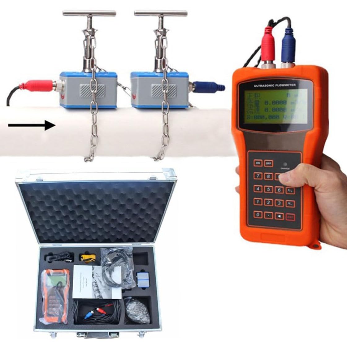 Débitmètre à ultrasons portatif à Pince Portable sur débitmètre, débitmètre à ultrasons numérique TUF-2000H Plage de Mesure : DN50-700 mm,DN15-100