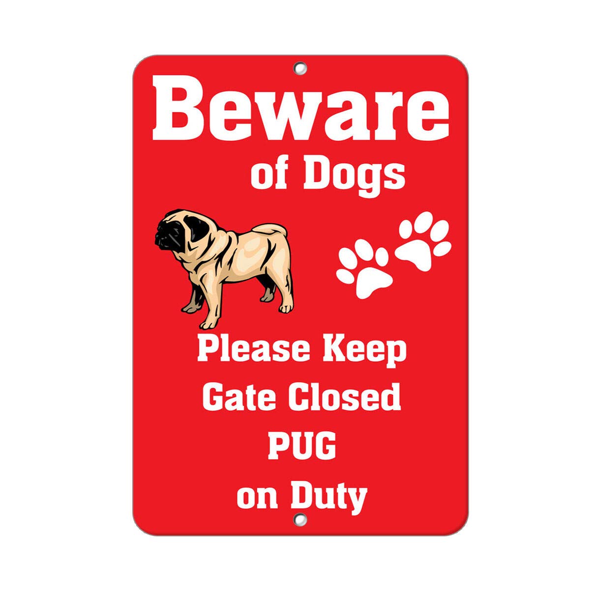 Kueprae A469 Pug Dog Beware Of Fun Novelty Metal Sign Metal Plaque 8X12 Inch