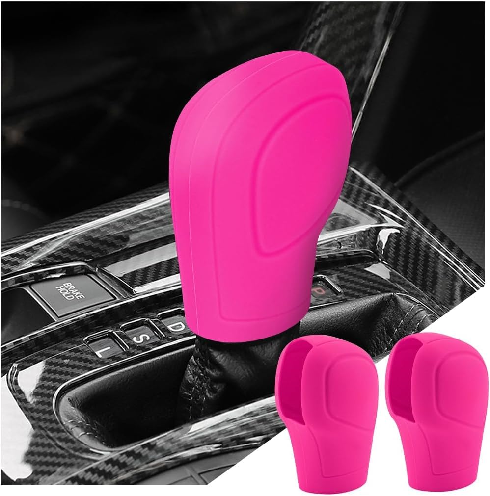 2Pcs Silicone Gear Shift Cover - Anti-Slip Automatic Knob Stick Protector for Man & Women Car Decor - Universal Interior Accessories for SUV Truck (Pink)