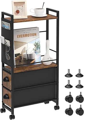 Miniatura 1 de Mesas auxiliares pequeñas y estrechas para espacios pequeños, mesita de noche estrecha y delgada con cajones y ruedas, soporte de mesa delgado con