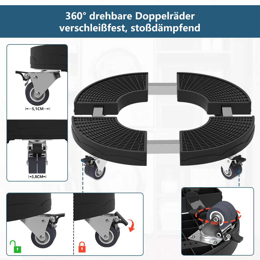 SMONTER Rouleau de plante, planche à roulettes réglable (38-50 cm), planche à roulettes lourde (force de jour 200 kg), support antidérapant avec freins, gris