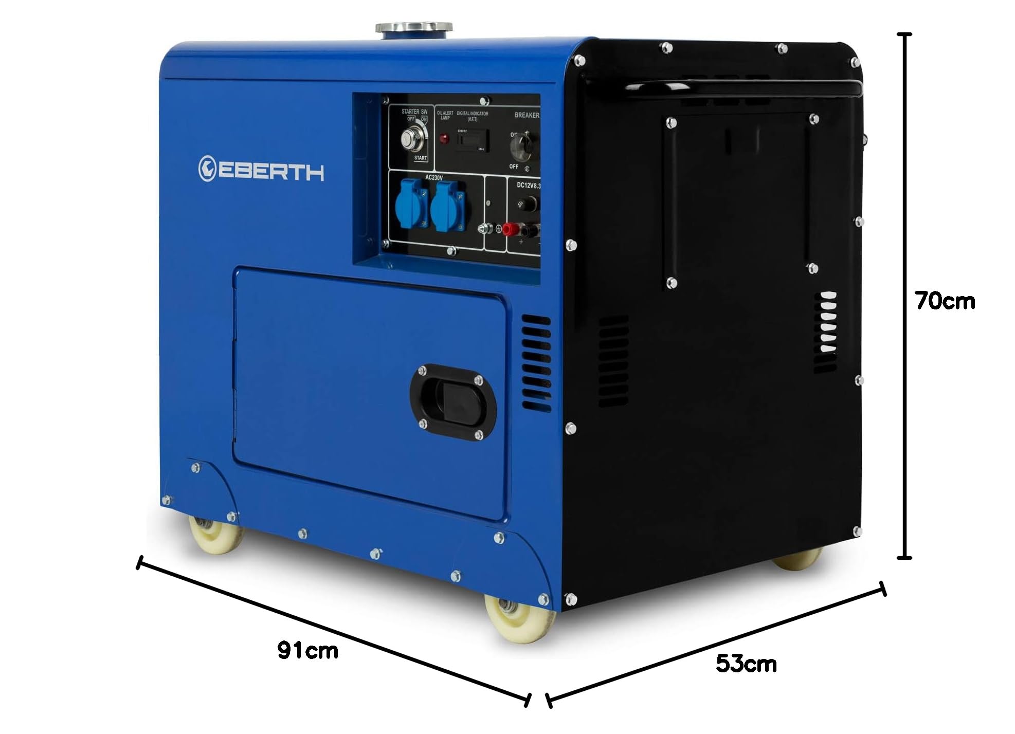 EBERTH 5000 Watt Groupe Electrogene Diesel, Generateur Electrique avec Moteur Diesel 10 CV, 4 Temps, Démarreur électrique, 2x 230V, 1x 12V, Régulateur AVR, Sécurité Niveau d'huile