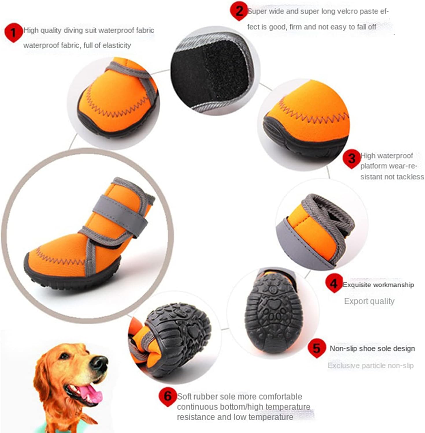 Dog Waterproof Boots Shoes, Adjustable Dog Boot with Reflective Straps, Pet Paw Protectors with Rubber Sole for Medium and Large Dogs