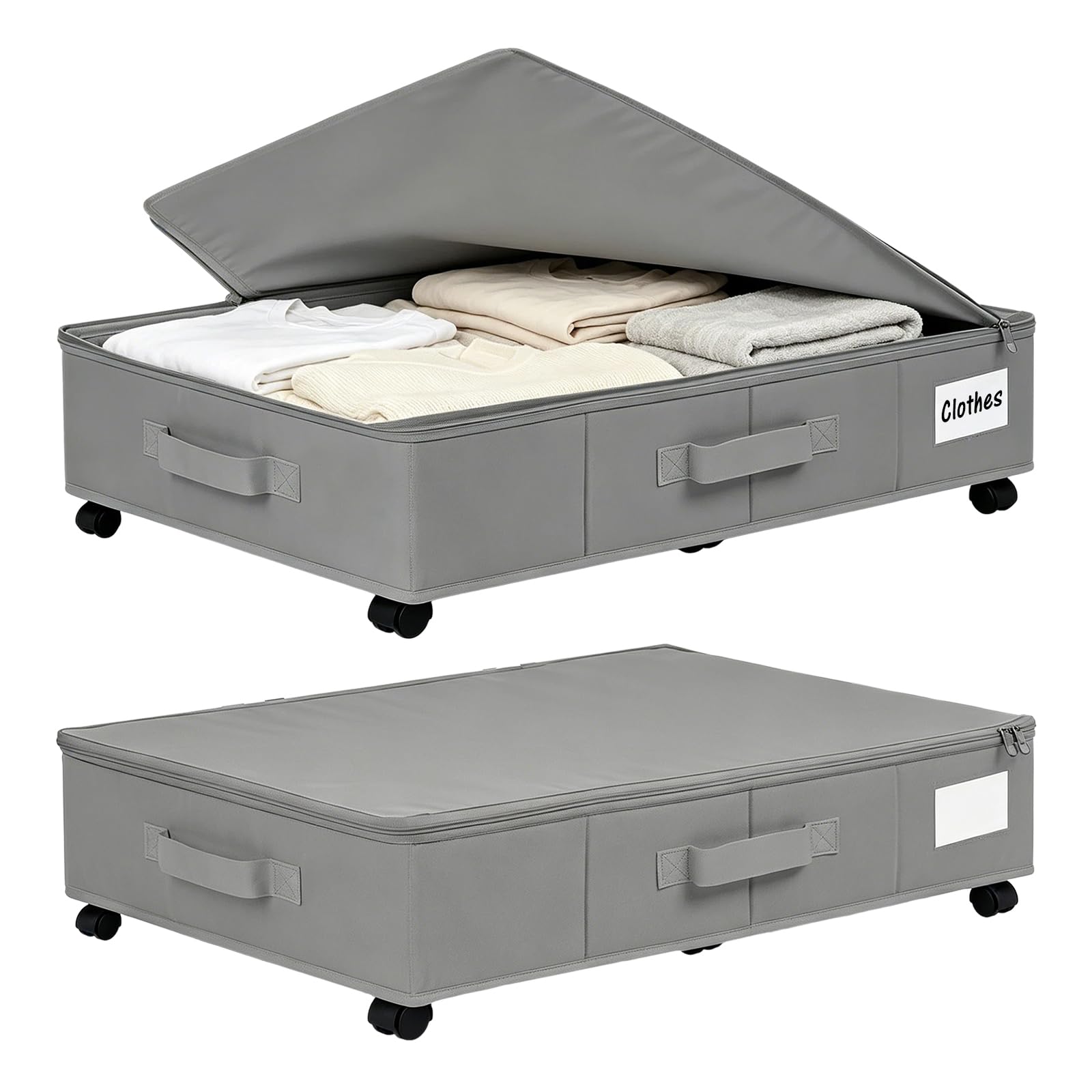 Gohytal Cajonera para debajo de la cama con ruedas, 2 unidades, plegable, con asas, caja de almacenamiento para edredones, ropa, zapatos, edredones, mantas, 60 x 40 x 15 cm