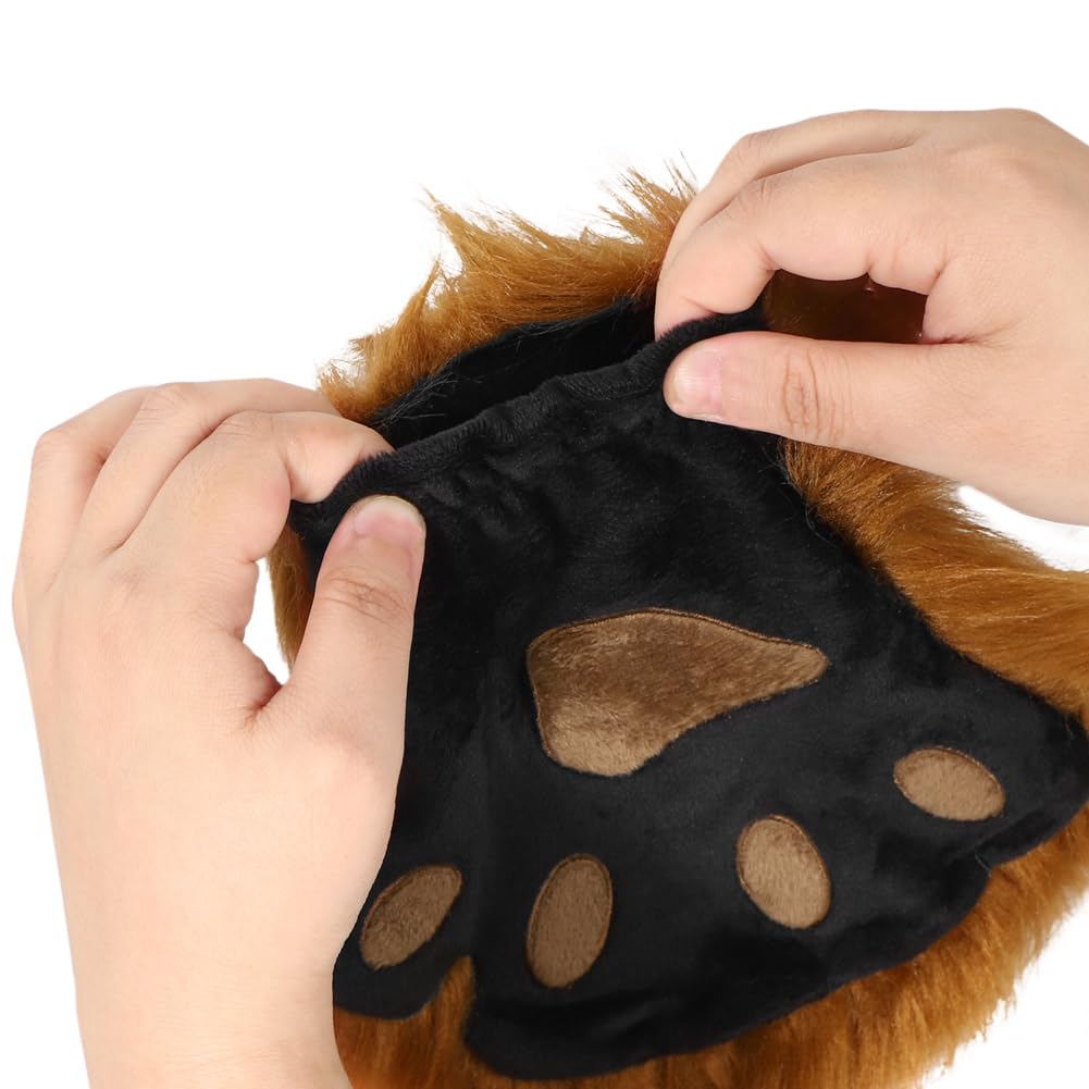 ITODA Furry Cat Paw Animal Gloves Cartoon Bear Paw Claw Glove Winter Warm Mitten Half Finger Gloves Hairy Hand Warmer Party Cosplay Costume Glove for Adult - Image 4