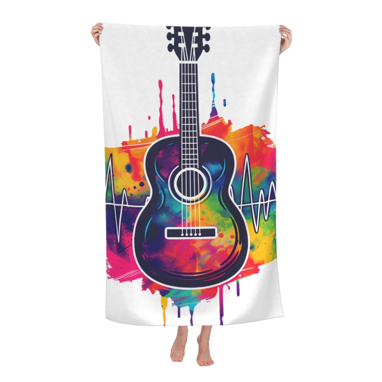 LSRCPD Beach Towel Tie Dye Guitar Heartbeat Microfiber Beach Towels Blanket Oversized Tropical Big Extra Large XL Pool Towels Quick Dry Sandproof for Women Girls Kids