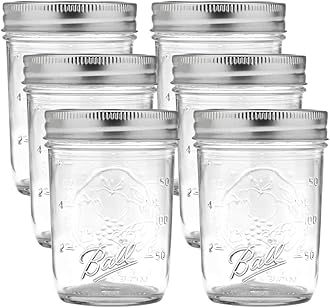 BallRegular Mouth Glass Mason Jars with Lids and Bands, Used for Canning (Half Pint, 8 Ounce (Pack of 6))