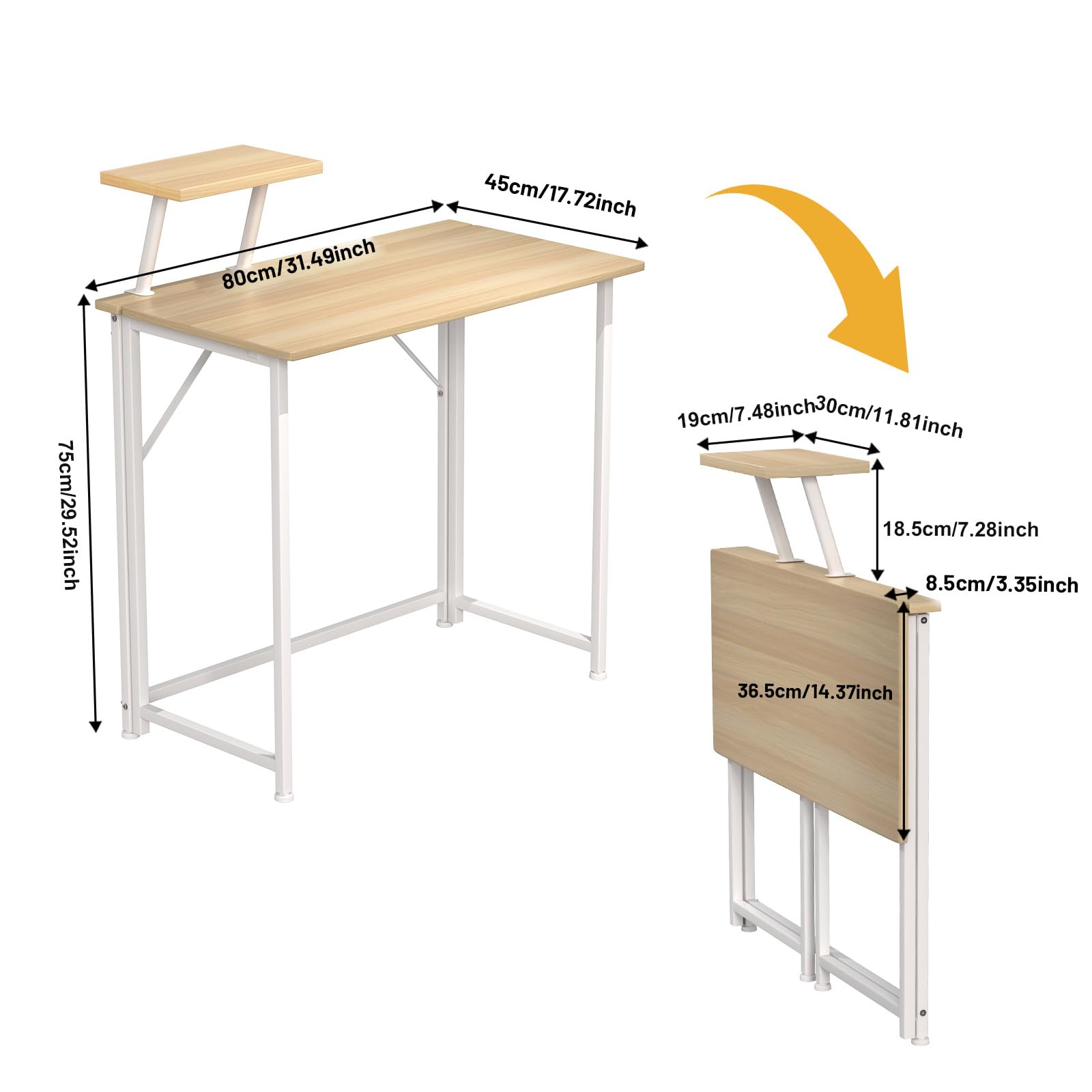 Table de Bureau Pliante, Bureau Pliant pour Petits Espaces Table d'Ordinateur Portables avec Support écran Bureau d'Ordinateur Pliable Informatique Pliable pour Travailler 80 x 45 x 75 cm