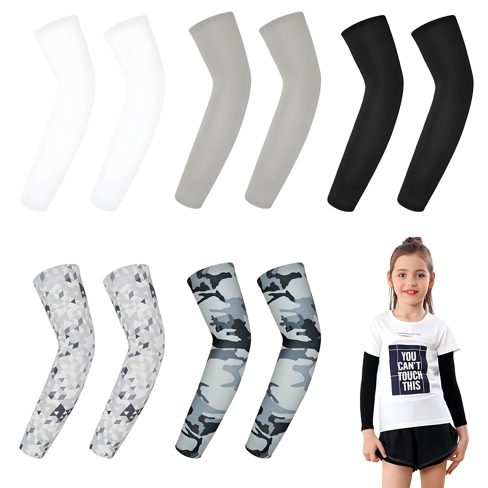 Mangas de protección Solar para Brazos Adolescentes 5 Pares Manga Deportiva compresión Juvenil 36 cm Multicolor Uso Exterior Verano