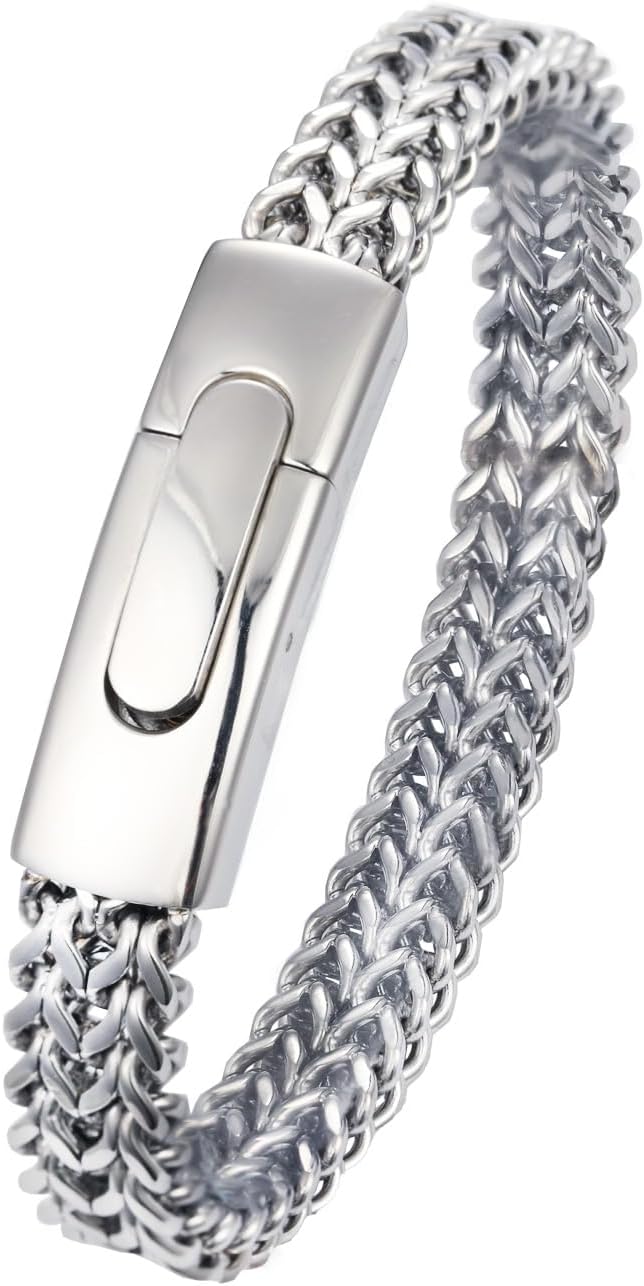 Silver Bracelet for Men 10mm Franco Chain with Bayonet Clasp Mens Bracelet Stainless Steel 7.5/8/8.5 Inch Mens Jewelry Valentines Day Gifts for Him - Image 2