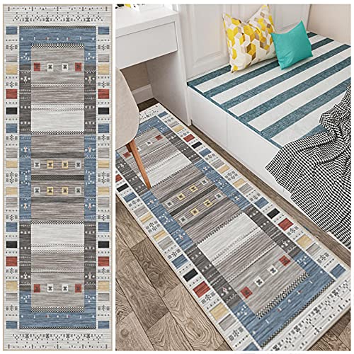 KUZRZNH Teppich Flur Teppich Läufer, 90X480cm-Traditioneller ethnischer Stil, Küchenteppich Waschbar rutschfest Waschbarer Teppich Bunt Küche Wohnzimmer, Pflegeleicht, Geruchsneutral - Grau Cover