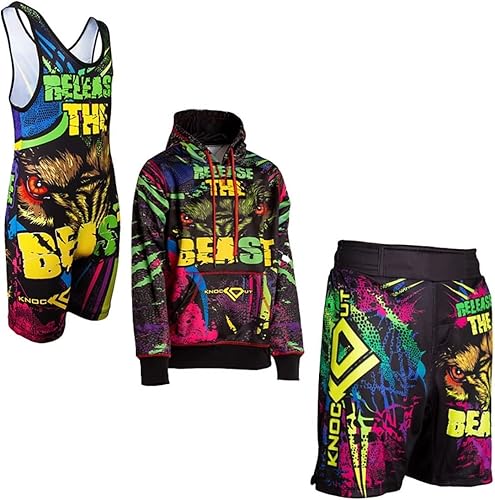 KO Sports Gear - Wrestling Kit - Includes Singlet, Hoodie, & Wrestling Shorts (Release the Beast, Youth Small) KO Sports Gear - Wrestling Kit - Includes Singlet, Hoodie, & Wrestling Shorts (Release the Beast, Youth Small)