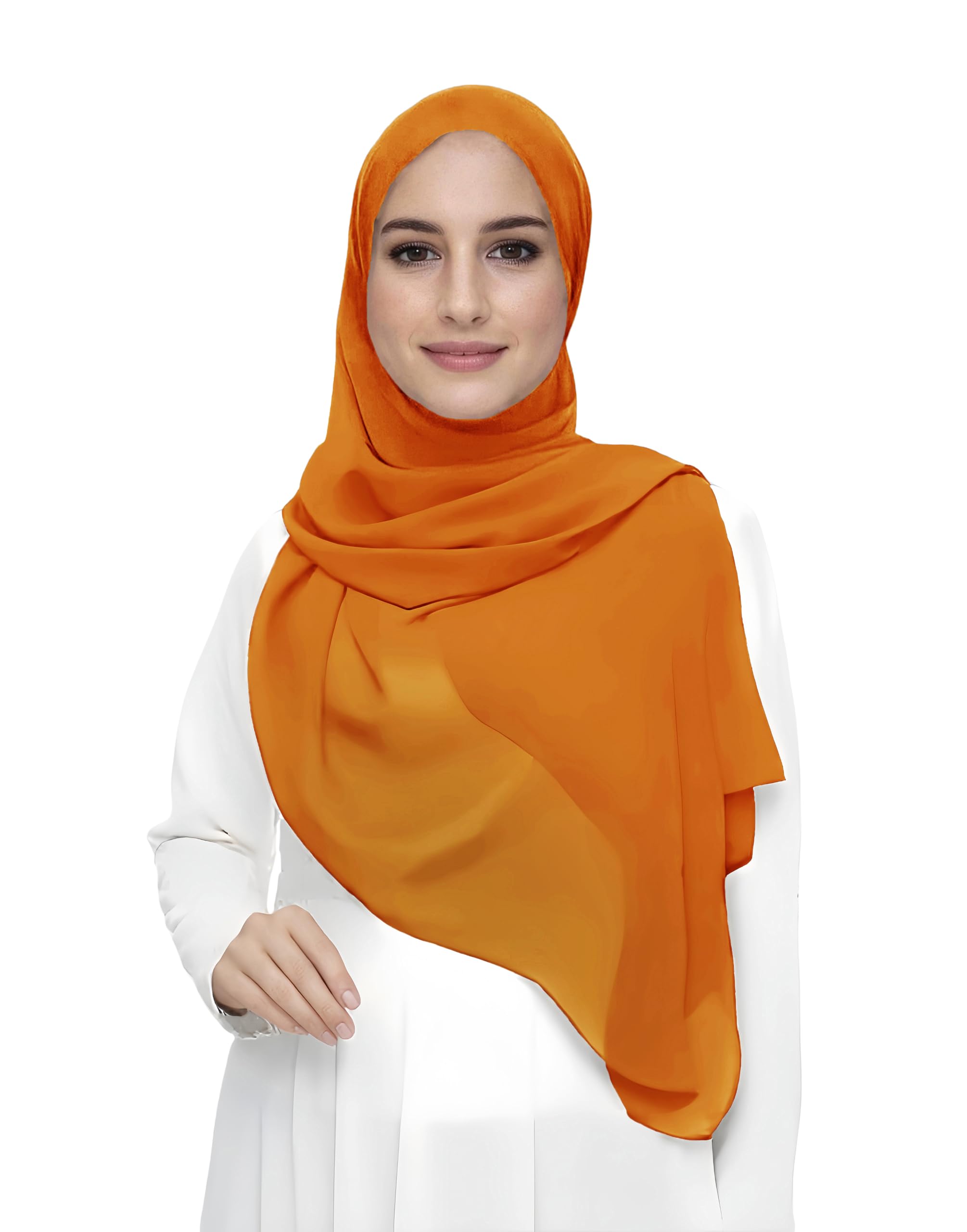 Premium Chiffon Hijab Head Scarf Shawl Wrap for Muslim Women Lightweight (Orange)