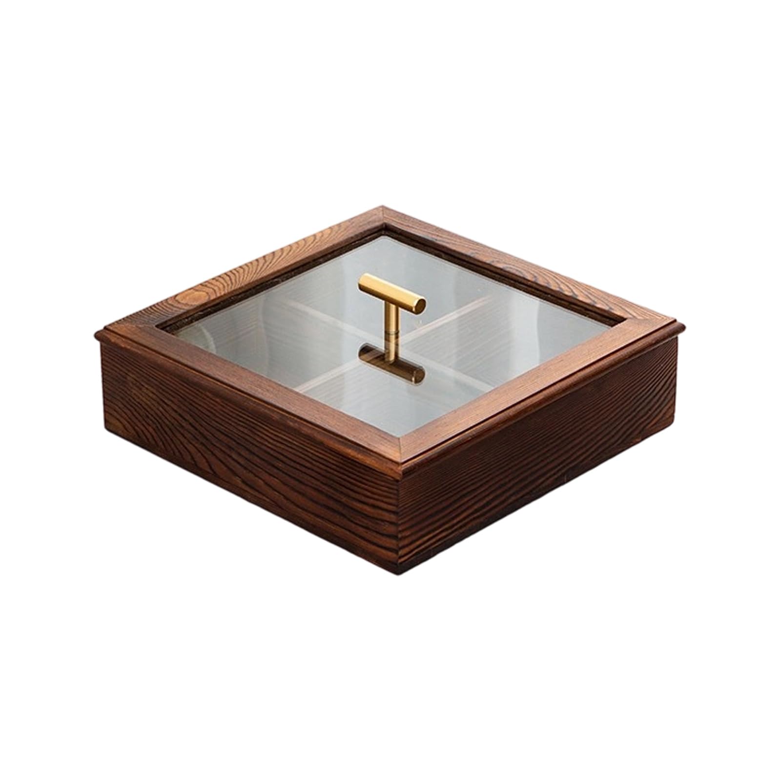 ZEPFJHE Sturdy Wood Partitioned Nut and Candy Organizers Box Featuring See Through Top Modern Nut Display Case for Easy Access Natural Wood Treat Box