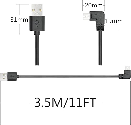 Miniatura 7 de Cable de alimentación micro USB de 90 grados de 11 pies, cable de carga micro USB de ángulo recto para cámara de tablero de automóvil, teléfonos y