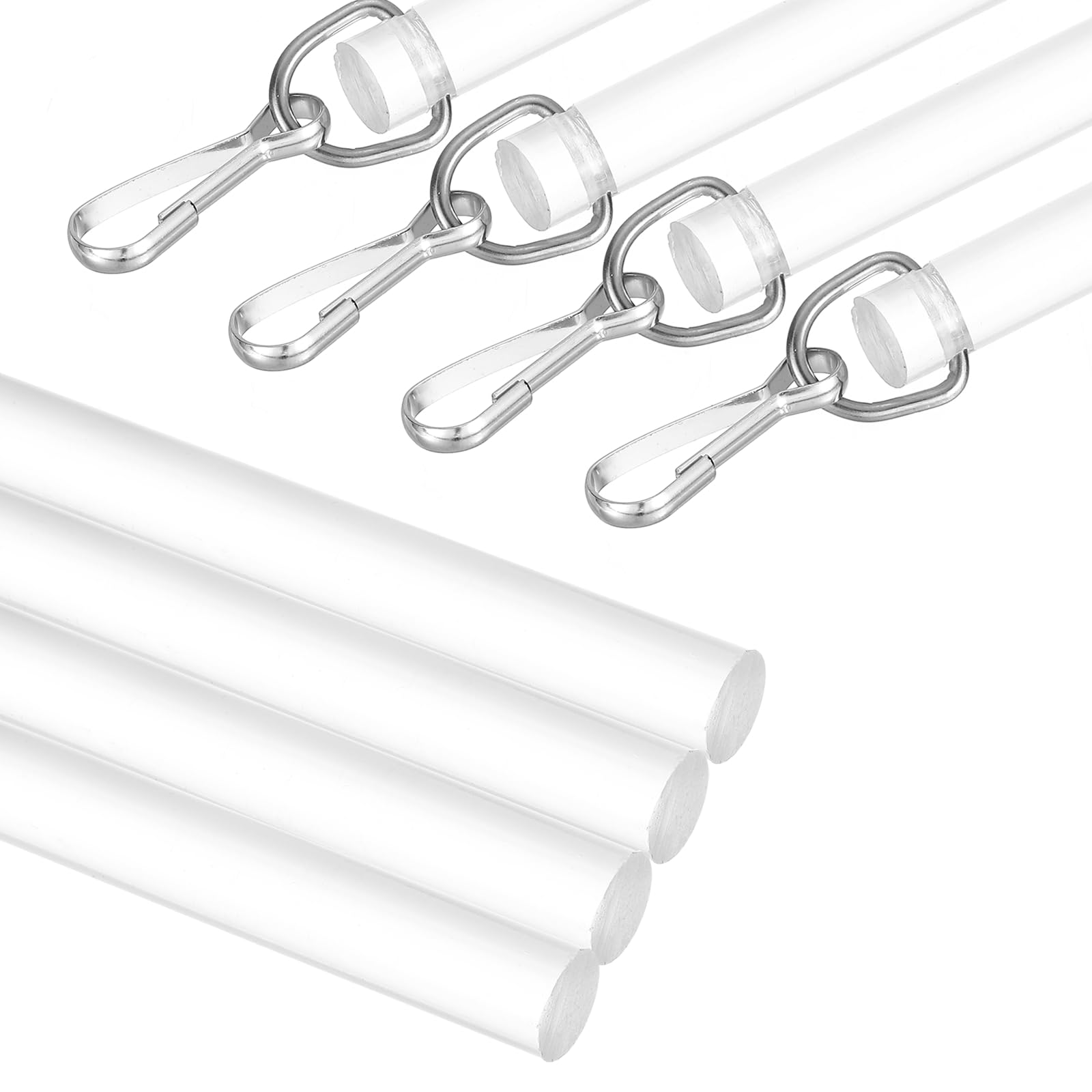 sourcing map 4Pcs 24" Acrylic Drapery Wand, Invisible Curtain Pull Rod with Hook, Universal Tilt Wand Replacement Part for High Hanging Curtain Opening-Closing, Clear