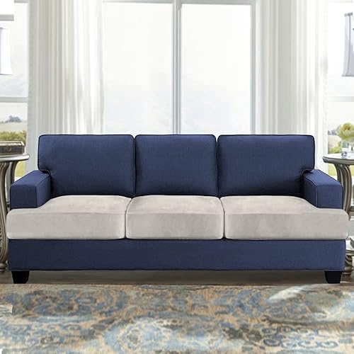 Miniatura 2 de n - Fundas elásticas de terciopelo para sofá con cojines en forma de T individuales, 3 fundas para sofá de 3 plazas, funda elástica gruesa (3