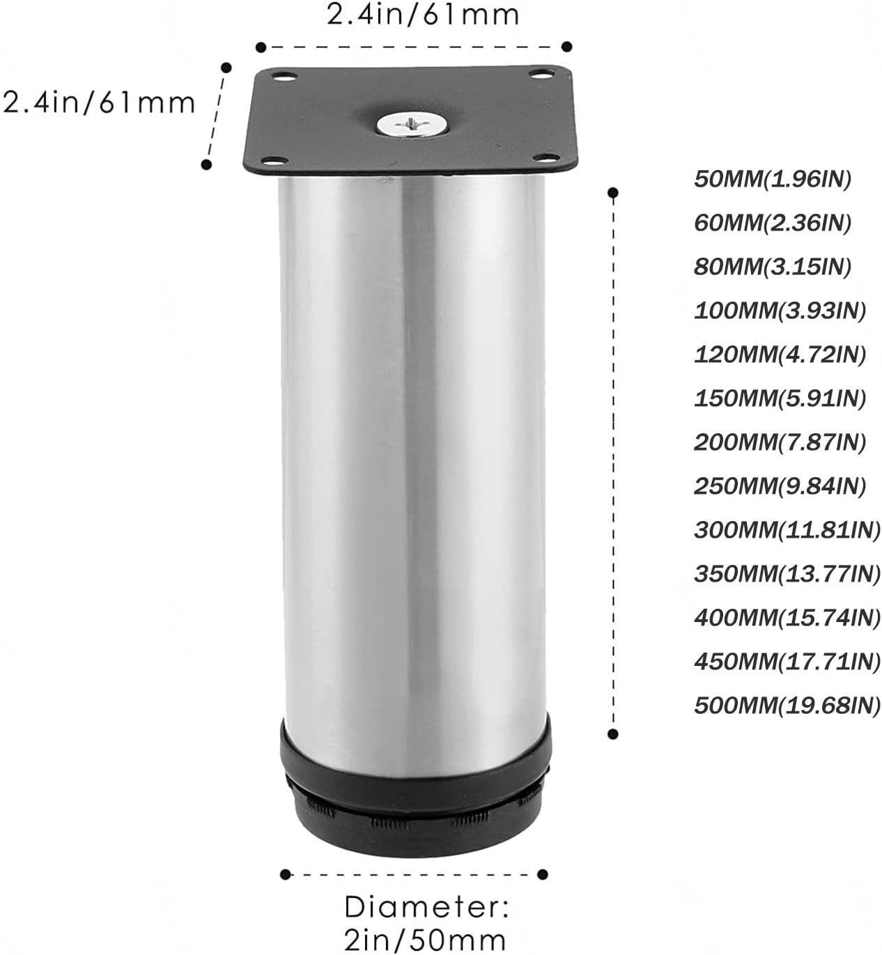 Furniture Legs 4 Pieces Adjustable Cabinet Legs Adjustable Appliance Feet for Furniture, Kitchen, Desk, Table Legs, Furniture Legs,250mm(9.84in) ()