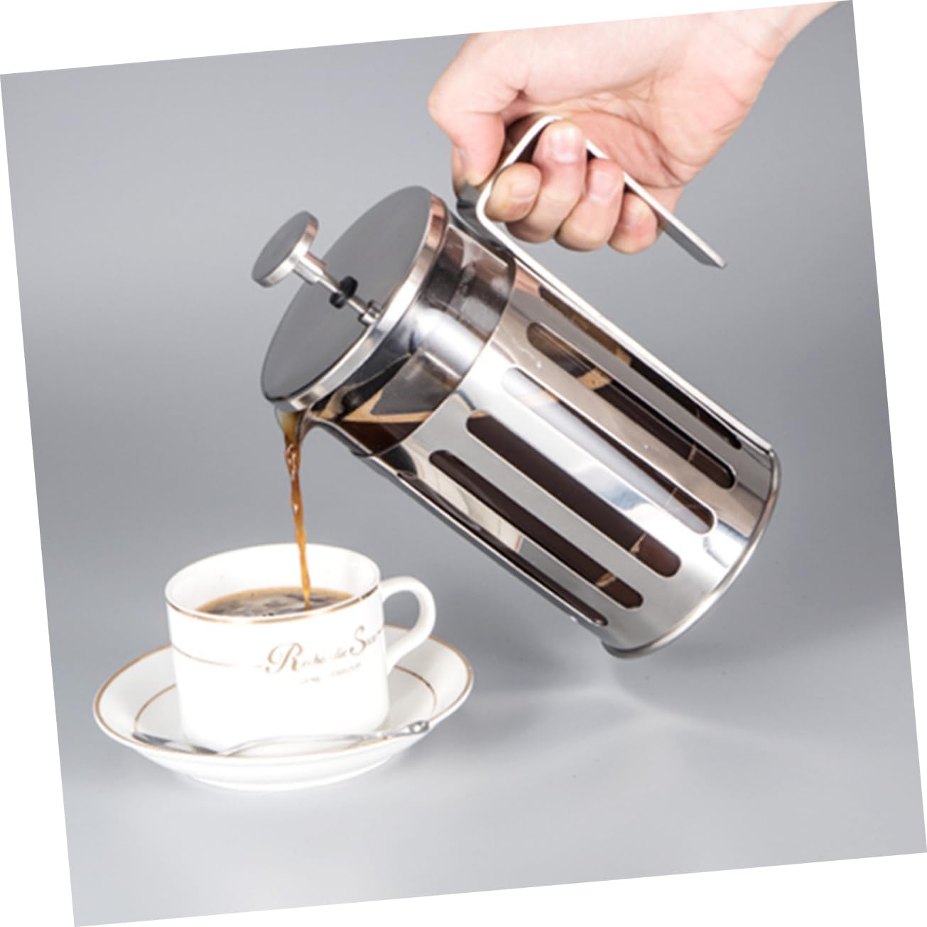 TIDTALEO Explosion-proof French Pressure Pot 304 Stainless Steel High Borosilicate Glass Teapot Heat Resistant Flower Pattern