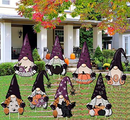 LUCKKYY 8PCS Halloween Gnome Decorations - Yard Sign & Outdoor Lawn Decorations Family Friendly Trick or Treat Party Plastic DÃ©cor