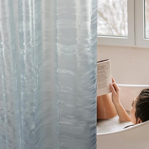 Forro de cortina de ducha de plástico azul claro, PEVA, impermeable, ligero, con diseño a rayas, tamaño estándar, 70 x 72 pulgadas, para baño