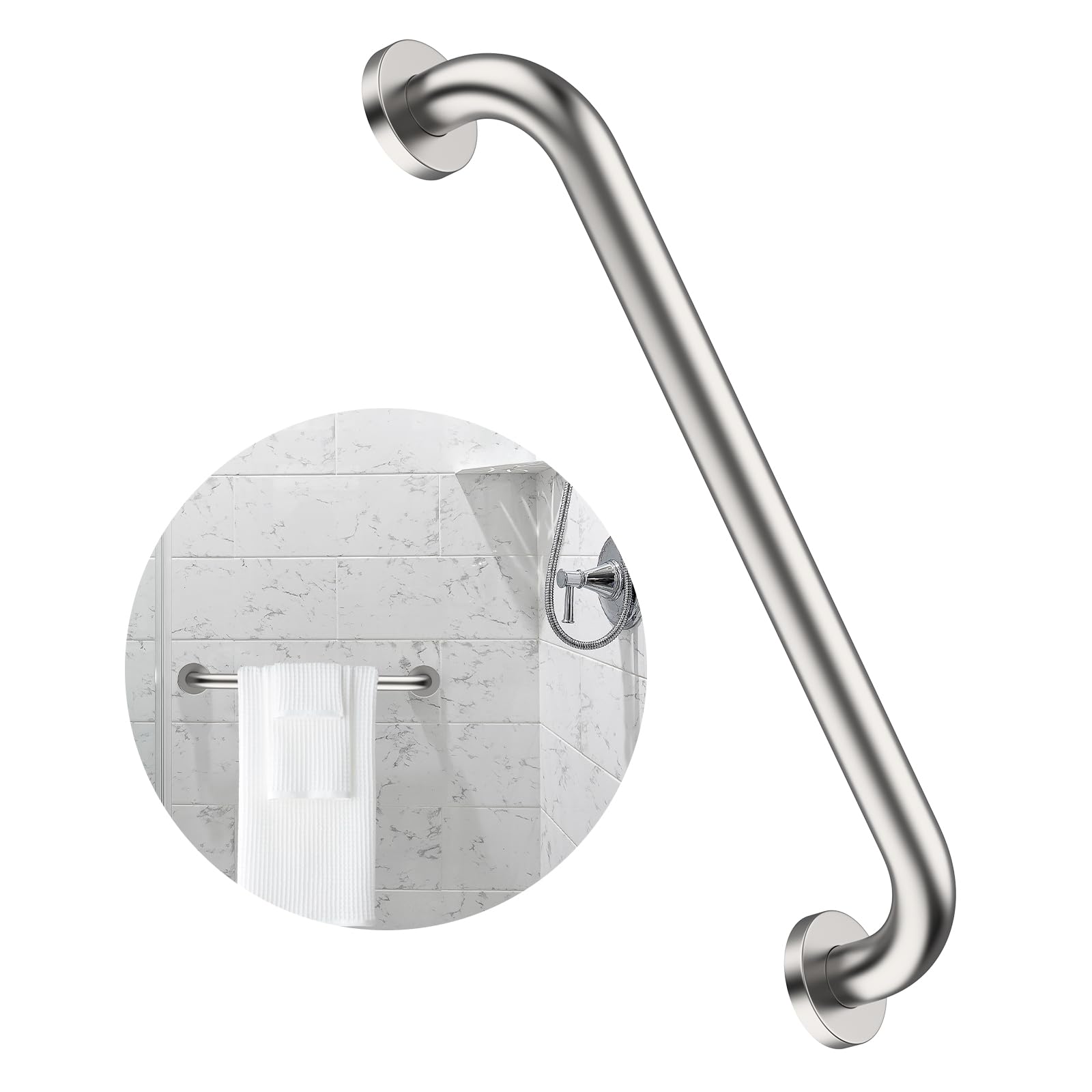 16 Inch Shower Grab Bar Satin Brushed Nickel, ZUEXT Stainless Steel Safety Grab Bar Handle, Bathroom Balance Bar, Safety Hand Rail Support - Handicap, Elderly, Injury, Senior Assist Bath Handle