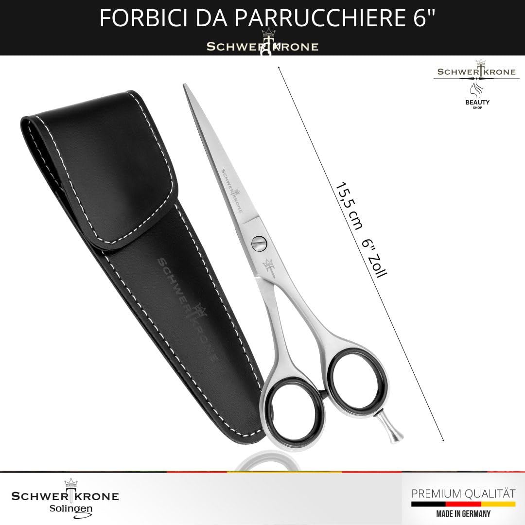 SCHWERTKRONE Forbici da Parrucchiere di Alta Qualità - Prodotte in Germania con Micro-Dentatura per un Taglio Preciso - Adatto per capelli e barba