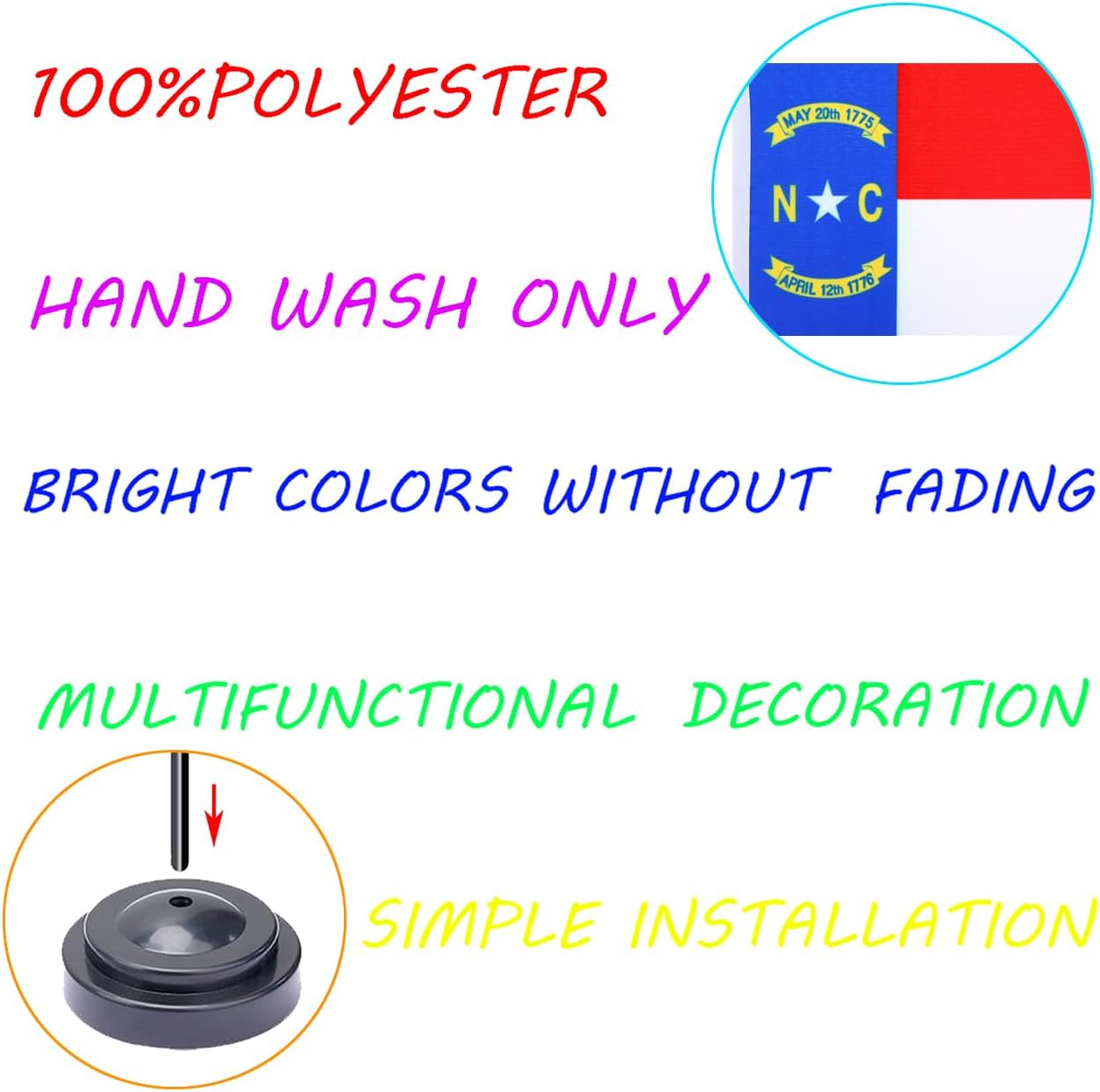 WXTWK 2 Pack USA North Carolina Flag North Carolina State Desk Flag Set - Mini Small North Carolina Table Office Flags with Black 12" Solid Pole Stand Base Classroom Meeting Desktop Decorations - Image 3