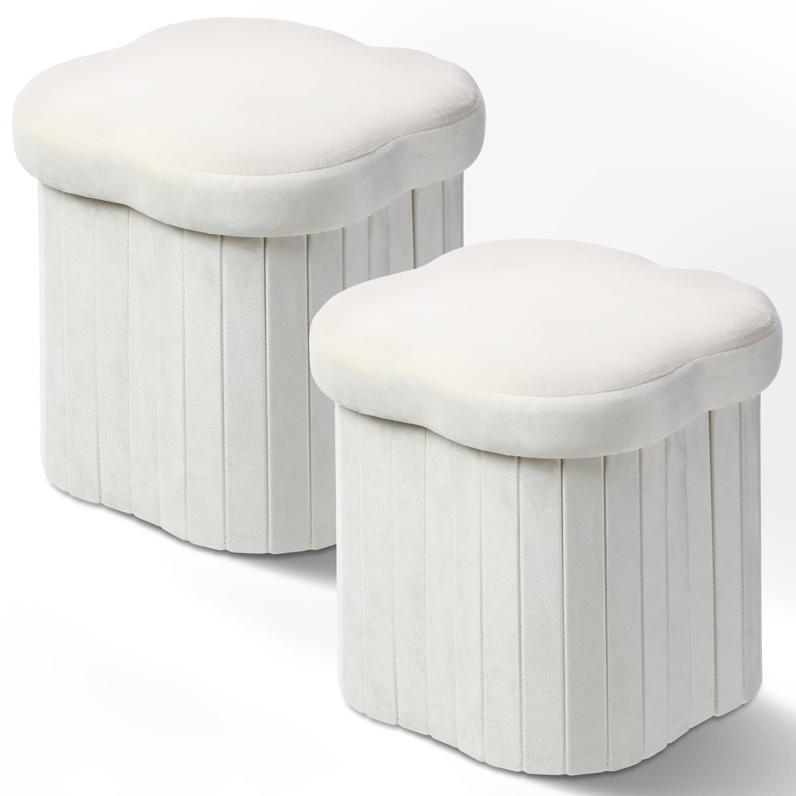 2 taburetes otomanos de almacenamiento en forma de flor plegable de terciopelo, reposapiés, asiento otomano pequeño con taburete plegable para dormitorio de 12.6 x 12.6 x 12.6 pulgadas