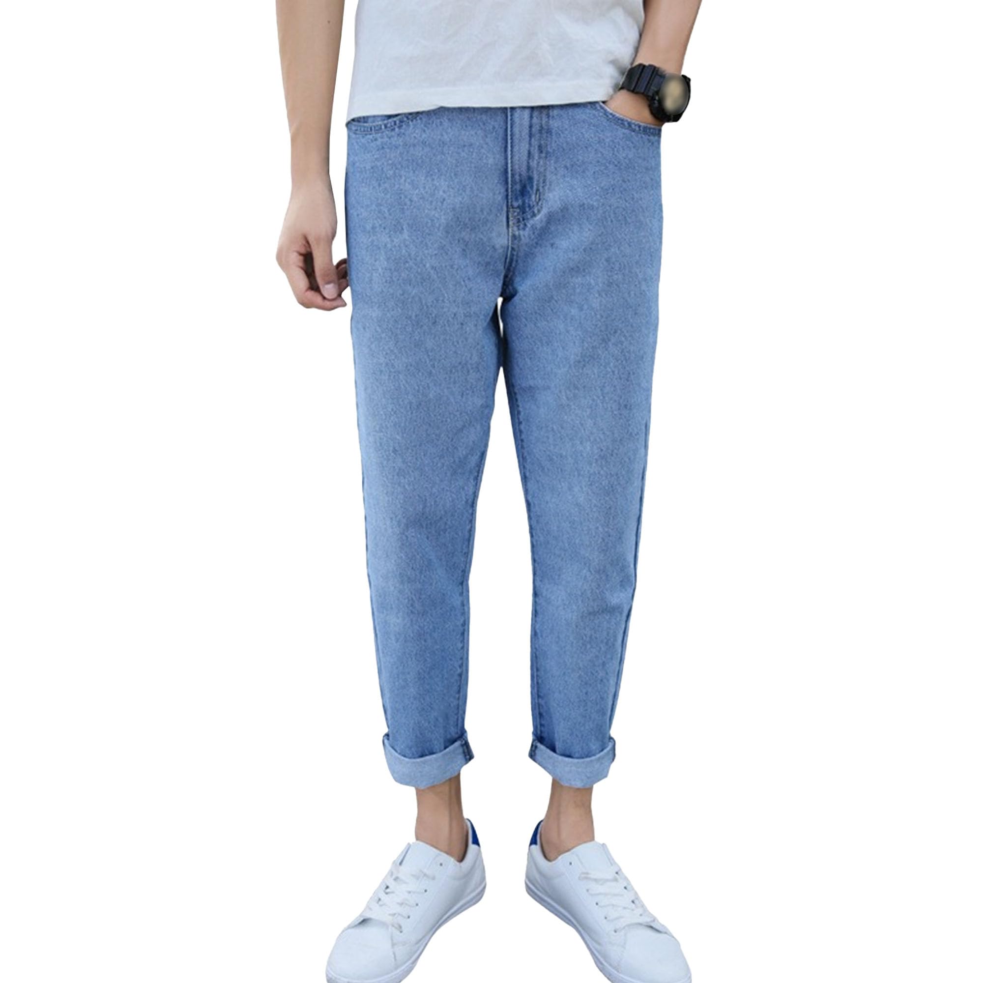 JEShifangjiusu Mens Cropped Tapered Leg Jeans Jogger Washed Denim Pants Ankle Streetwear Denim Trousers