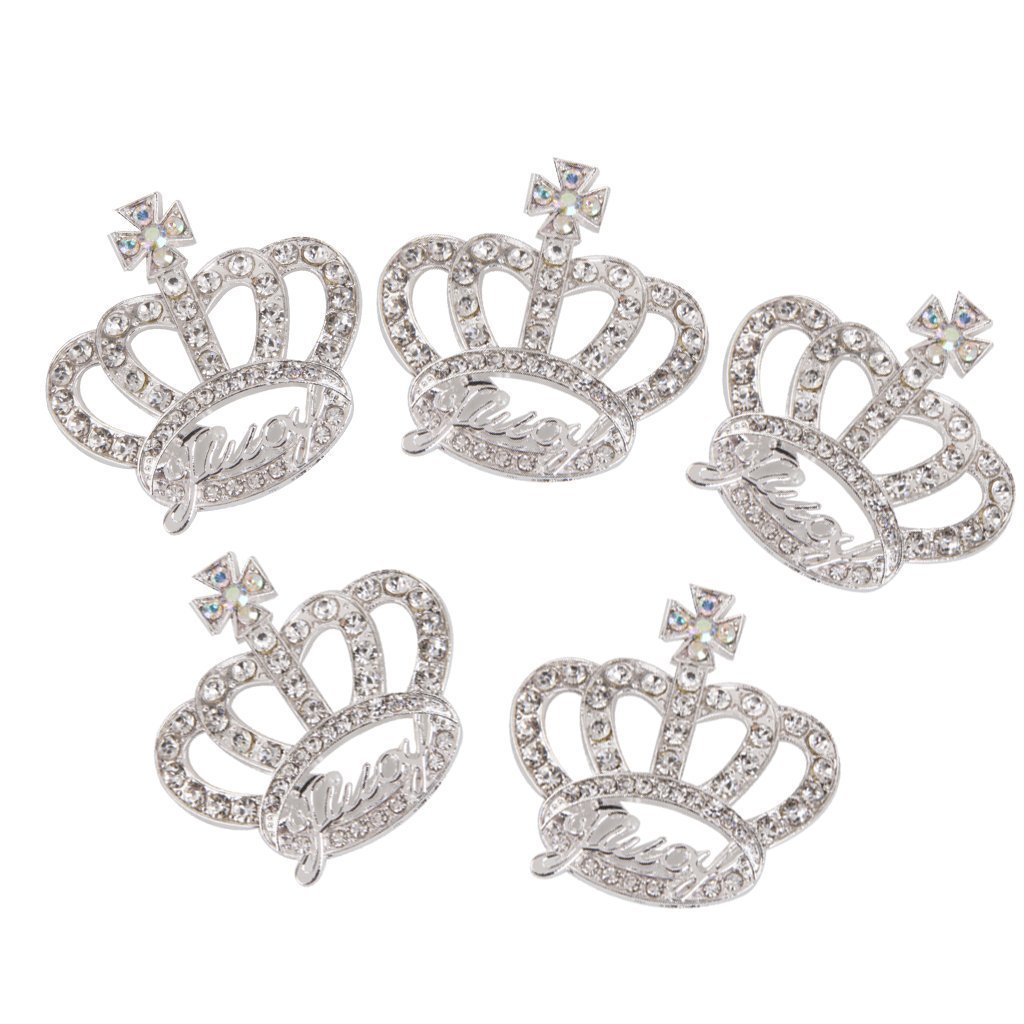Blabroge 5pcs Crafts Crown Shape Word Flat Back Rhinestone Accessories for Phone Case Decor-Silver