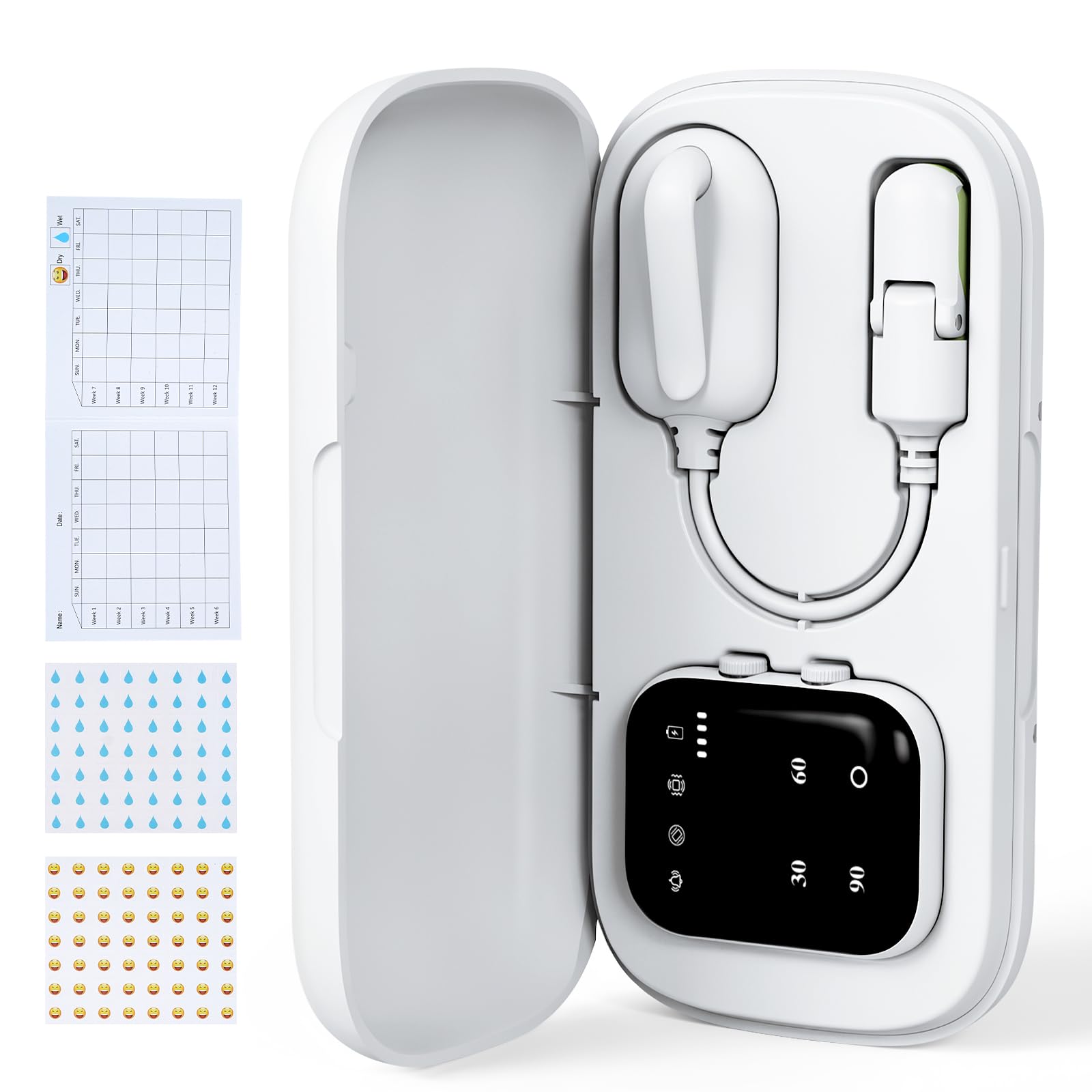 Alarme sans Fil pour Énurésie Nocturne Enfant, Alarme Pipi Rechargeable par USB-C avec 3 Modes Sons & Vibrations, Apprentissage de la Propreté, Capteur Stop Pipi au Lit pour Enfants et Adultes