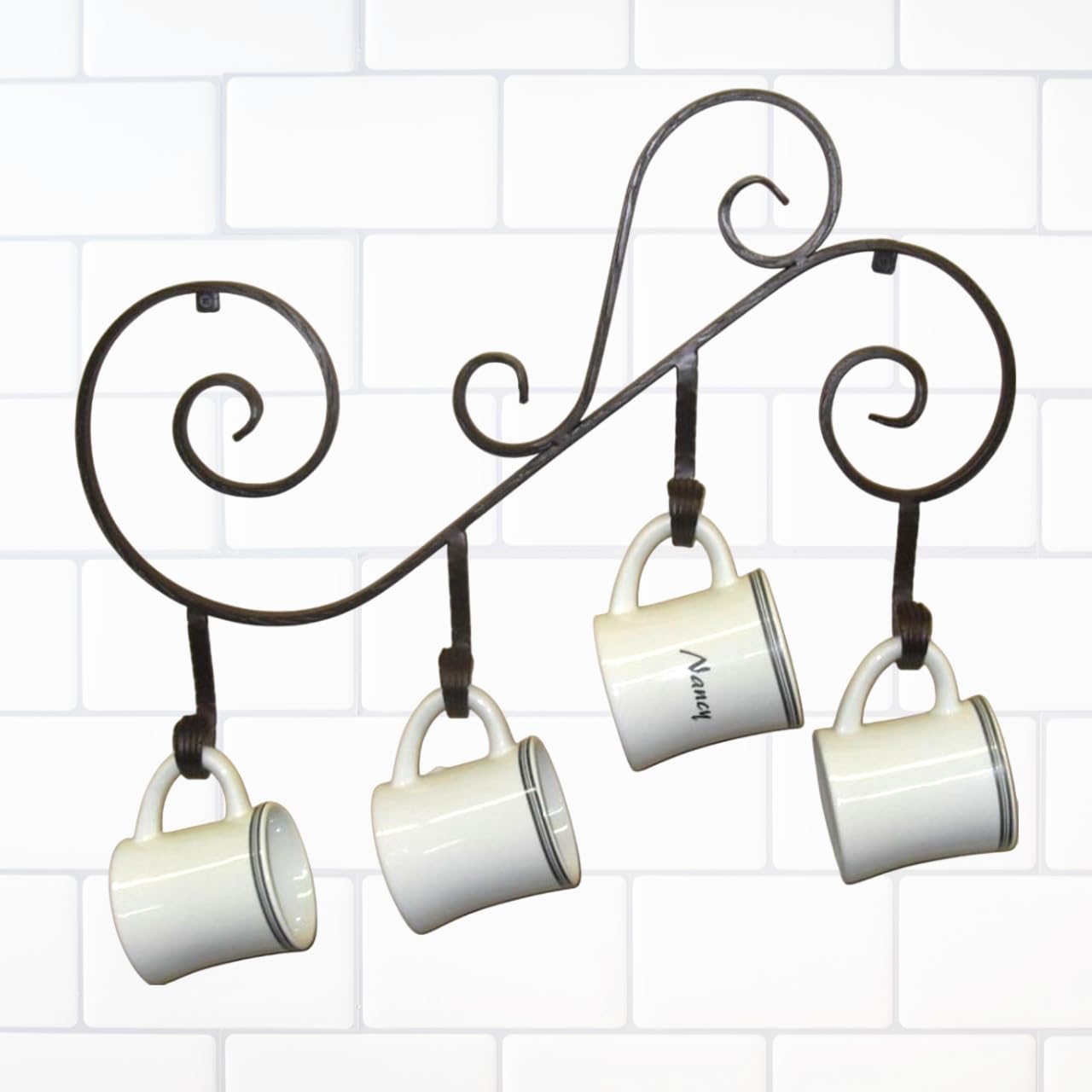 Profynd Wall Mounted Coffee Mug Holder, Cup Rack with 4 Hanging Hooks Hanger, Ideal for Kitchen Organizer and Storage, Tea Mug Stand (Black, DS004)-image-8