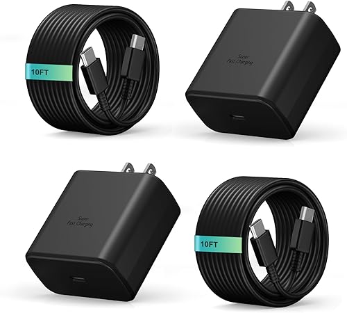 Paquete de 2 cargadores USB C súper rápidos de 45 W, cargador de teléfono Android de 45 W con cargador tipo C de 10 pies para Samsung Galaxy S25